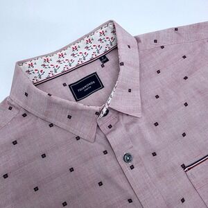 7Diamonds Mens XL Short Sleeve Button Down Shirt Mauve Geometric Stretch